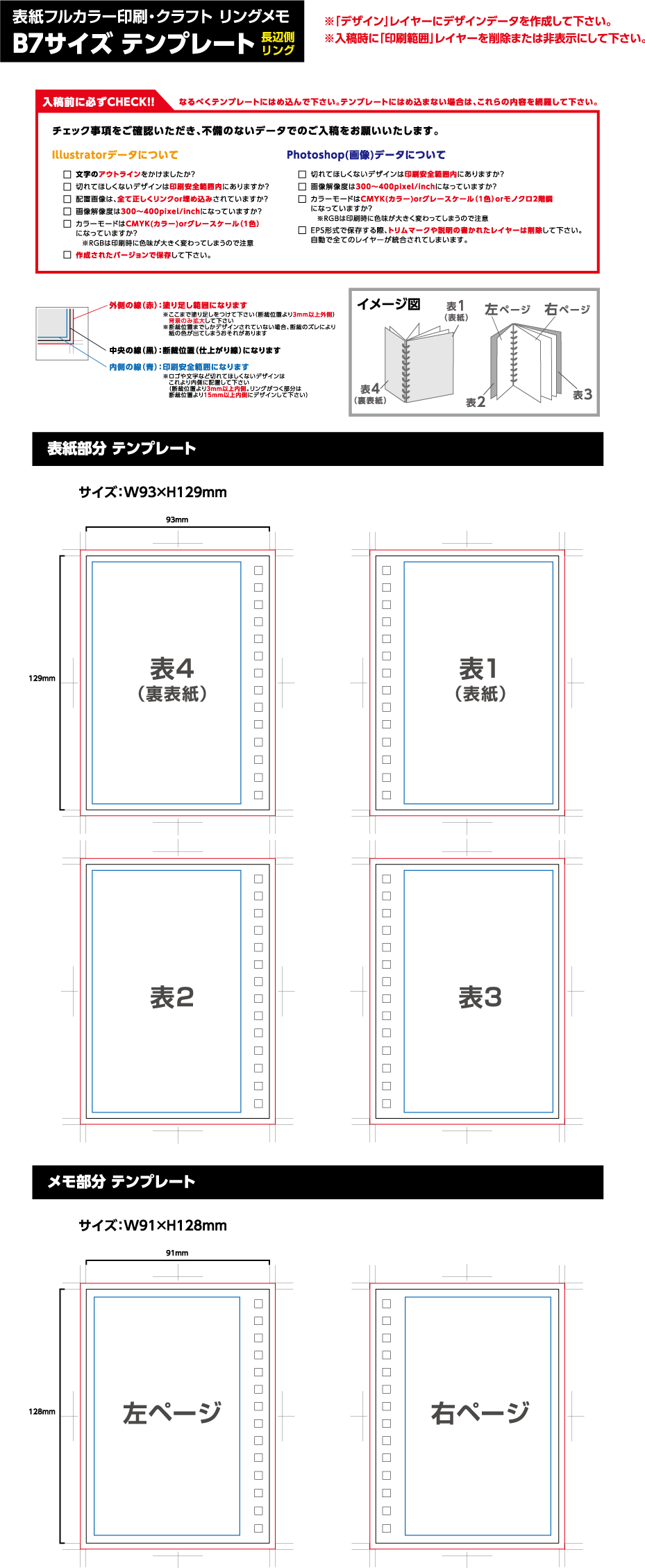 表紙フルカラー印刷　B7タイプ　印刷範囲