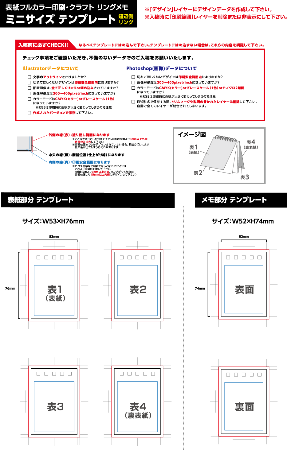 表紙フルカラー印刷　ミニタイプ　印刷範囲