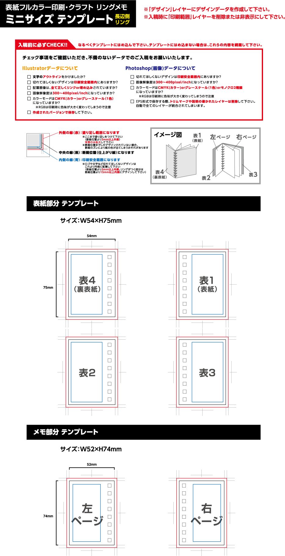 表紙フルカラー印刷　ミニタイプ　印刷範囲