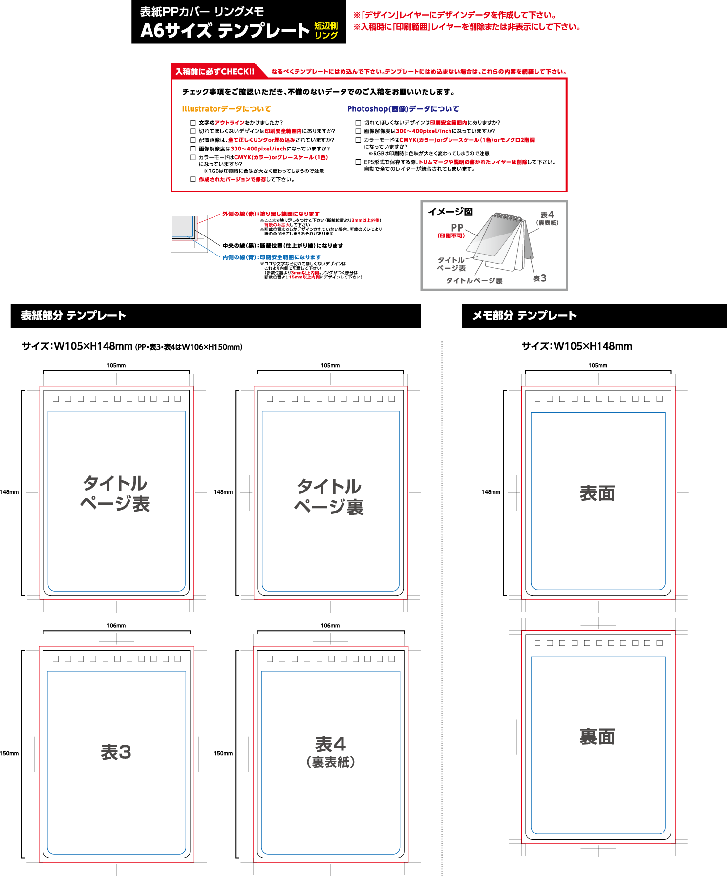 表紙PPカバー　A6タイプ　印刷範囲