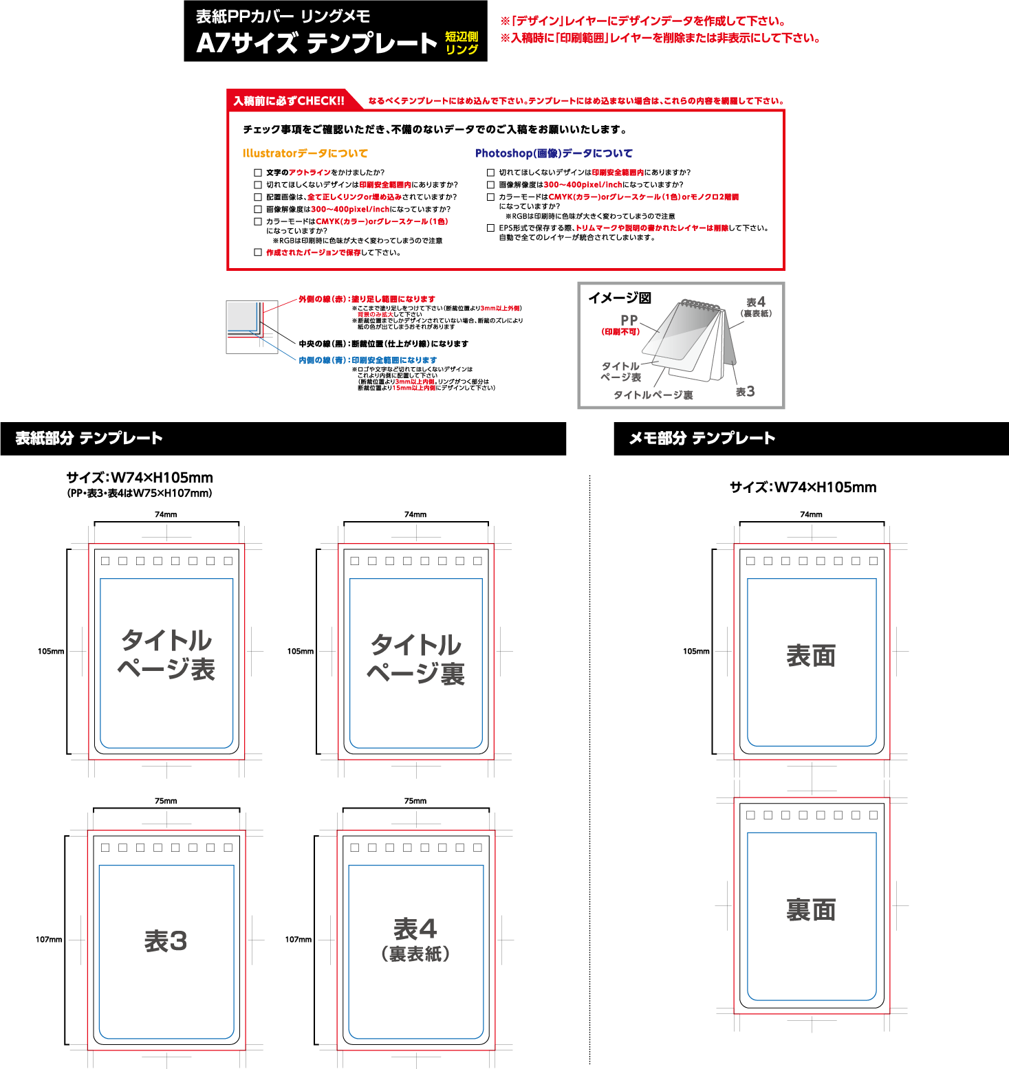 表紙PPカバー　A7タイプ　印刷範囲