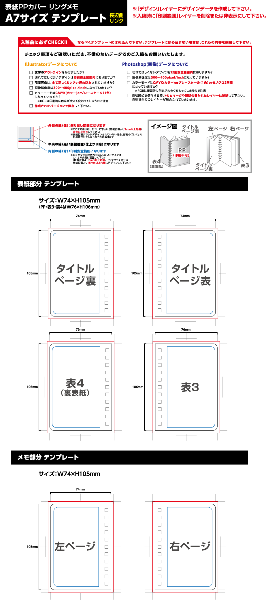 表紙PPカバー　A7タイプ　印刷範囲